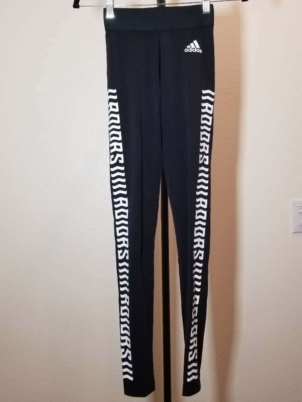 Adidas Womens 2XS Black & White Leggings Logo On Legs Gym Training Workout NWT